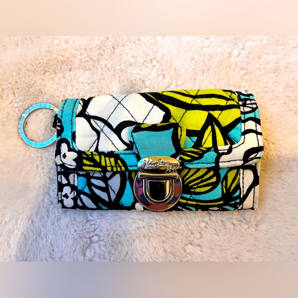Vera Bradley Coin and ID Fold Blue/Green Island Bloom - Picture 1 of 5